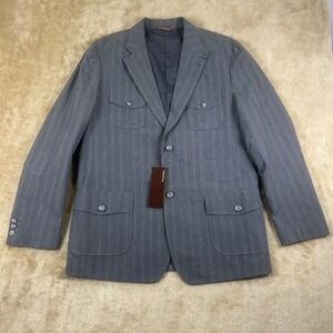 Perry Ellis Mens 44 Reg Gray Striped 3-Button Safari Blazer Sport Coat NWT
